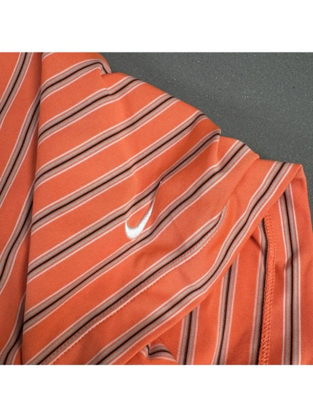 Nike Golf Polo Shirt Mens Size XL Orange Striped Dri-Fit Stretch Golf Summer